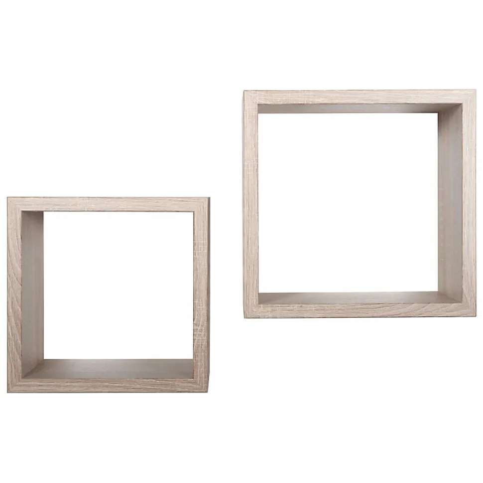 Ensemble de 2 étagères murales Maxi, cubes décoratifs, cubes muraux, chêne Sagerau, 35x35 d23,7 cm et 31x31 d23,7 cm - Q-Bis