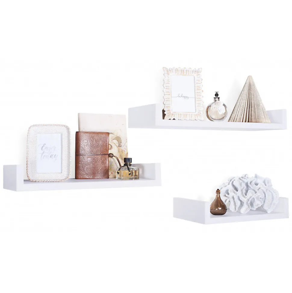Ensemble de 3 étagères murales design blanches, 60x8x23,7 cm, 50x8x23,7 cm et 40x8x23,7 cm - Maxi Magnet