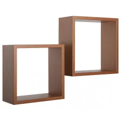 Ensemble de 2 étagères murales, cubes décoratifs, cubes muraux, cerisier, 35x35 d15,5 cm et 31x31 d15,5 cm - Q-Bis