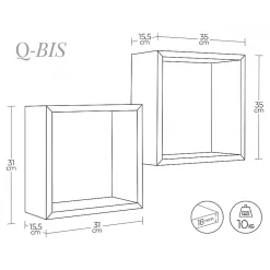 Ensemble de 2 étagères murales, cubes décoratifs, cubes muraux, cerisier, 35x35 d15,5 cm et 31x31 d15,5 cm - Q-Bis