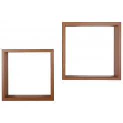 Ensemble de 2 étagères murales, cubes décoratifs, cubes muraux, cerisier, 35x35 d15,5 cm et 31x31 d15,5 cm - Q-Bis