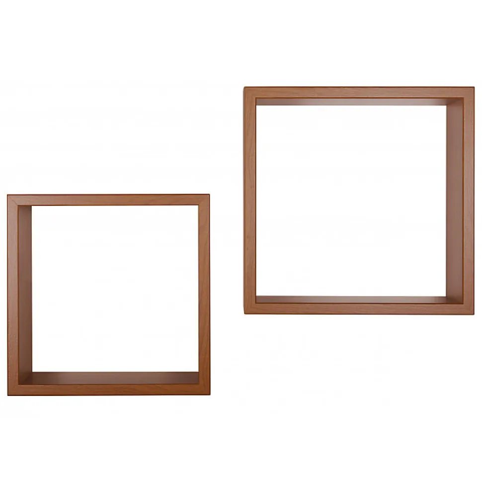 Ensemble de 2 étagères murales, cubes décoratifs, cubes muraux, cerisier, 35x35 d15,5 cm et 31x31 d15,5 cm - Q-Bis