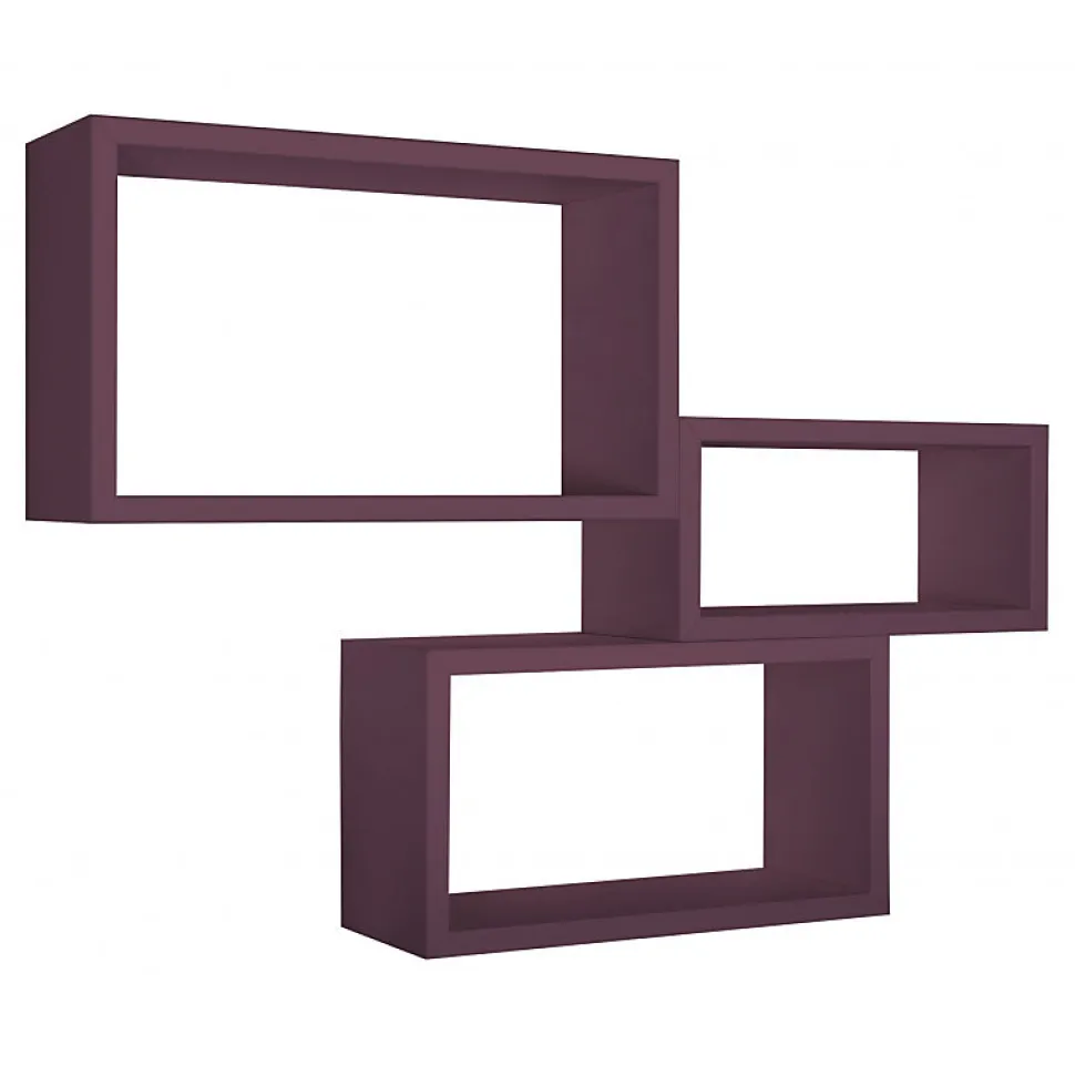 Ensemble de 3 étagères murales, bibliothèque flottante, étagère, violet aubergine, 45x27x15,5 cm, 40x22x15,5 cm et 35x17x15,5 cm