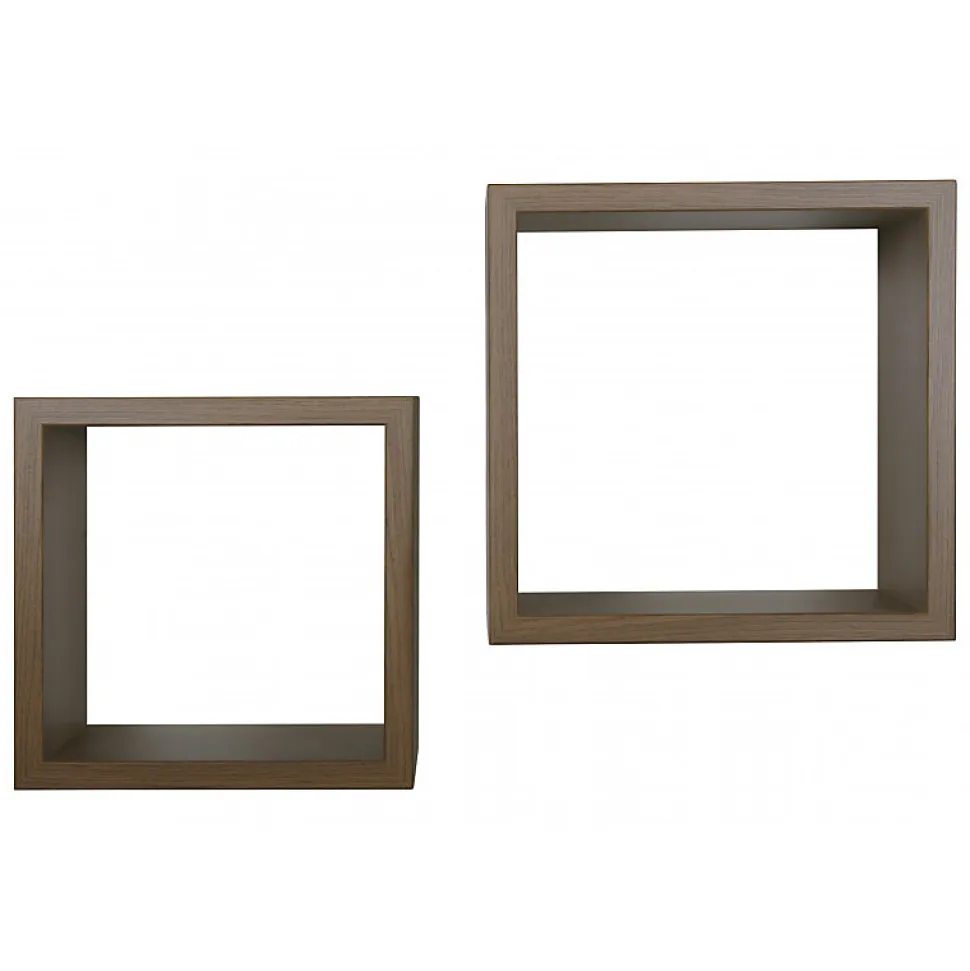 Ensemble de 2 étagères murales Maxi, cubes décoratifs, cubes muraux, chêne tabac, 35x35 d23,7 cm et 31x31 d23,7 cm - Q-Bis