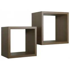Ensemble de 2 étagères murales Maxi, cubes décoratifs, cubes muraux, chêne tabac, 35x35 d23,7 cm et 31x31 d23,7 cm - Q-Bis