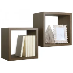 Ensemble de 2 étagères murales Maxi, cubes décoratifs, cubes muraux, chêne tabac, 35x35 d23,7 cm et 31x31 d23,7 cm - Q-Bis