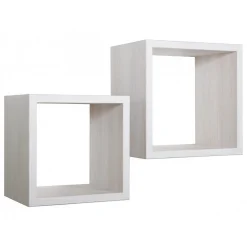 Ensemble de 2 étagères murales Maxi, cubes décoratifs, cubes muraux, chêne blanchi, 35x35 d23,7 cm et 31x31 d23,7 cm - Q-Bis
