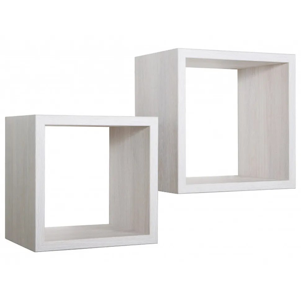 Ensemble de 2 étagères murales Maxi, cubes décoratifs, cubes muraux, chêne blanchi, 35x35 d23,7 cm et 31x31 d23,7 cm - Q-Bis