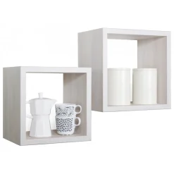 Ensemble de 2 étagères murales Maxi, cubes décoratifs, cubes muraux, chêne blanchi, 35x35 d23,7 cm et 31x31 d23,7 cm - Q-Bis