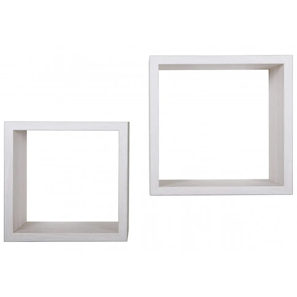 Ensemble de 2 étagères murales Maxi, cubes décoratifs, cubes muraux, chêne blanchi, 35x35 d23,7 cm et 31x31 d23,7 cm - Q-Bis