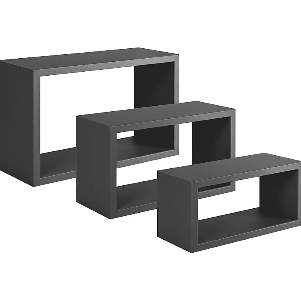 Ensemble de 3 étagères murales, bibliothèque flottante, étagère, noir, 45 x 27 x 15,5 cm, 40 x 22 x 15,5 cm et 35 x 17 x 15,5 cm