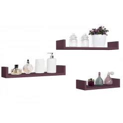 Ensemble de 3 étagères murales design, couleur aubergine, 60 x 8 cm x 15,5 cm, 50 x 8 cm x 15,5 cm et 40 x 8 cm x 15,5 cm