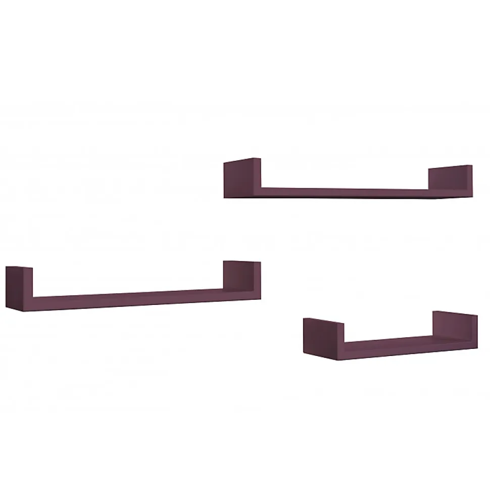 Ensemble de 3 étagères murales design, couleur aubergine, 60 x 8 cm x 15,5 cm, 50 x 8 cm x 15,5 cm et 40 x 8 cm x 15,5 cm