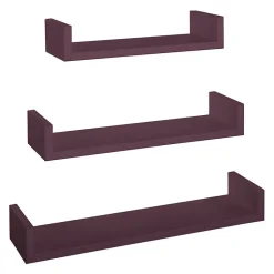 Ensemble de 3 étagères murales design, couleur aubergine, 60 x 8 cm x 15,5 cm, 50 x 8 cm x 15,5 cm et 40 x 8 cm x 15,5 cm