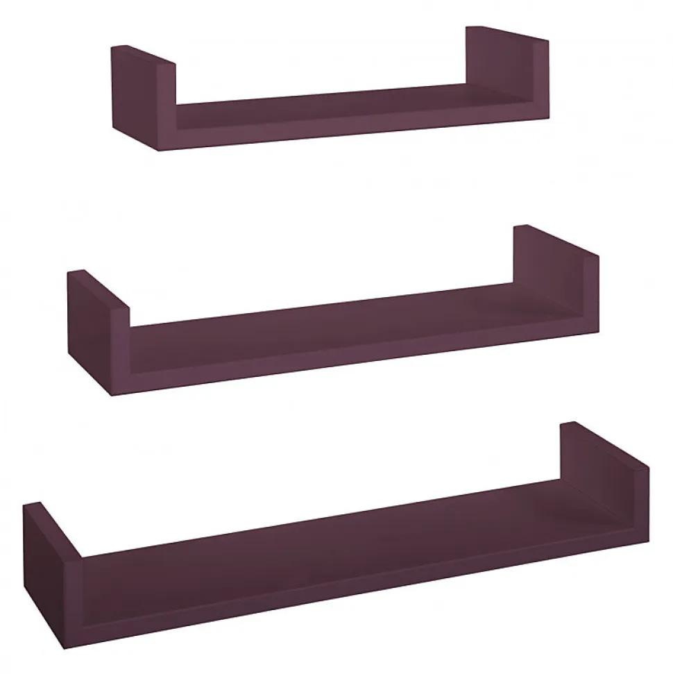 Ensemble de 3 étagères murales design, couleur aubergine, 60 x 8 cm x 15,5 cm, 50 x 8 cm x 15,5 cm et 40 x 8 cm x 15,5 cm