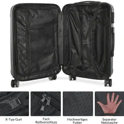 Ensemble De 3 Valises à 4 Roues, Serrure à Combinaison, Poignée Télescopique, Gris Foncé