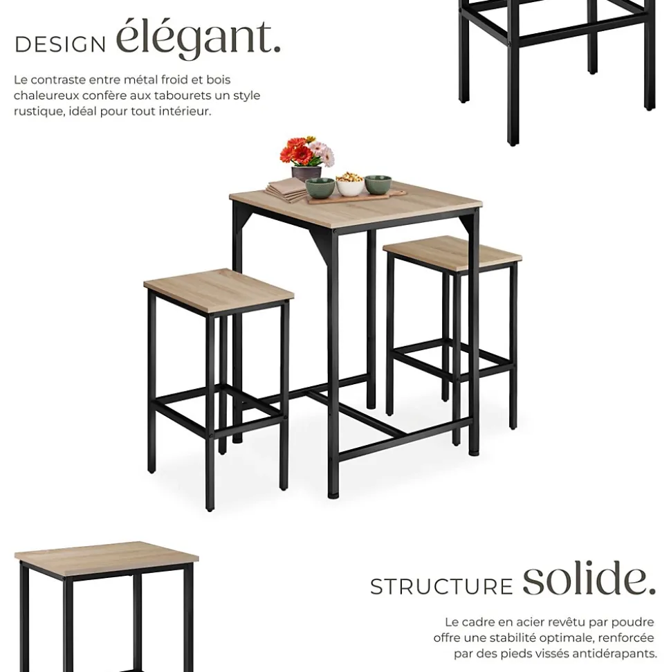 Ensemble de bar En 3 parties Style industriel Table avec 2 tabourets
