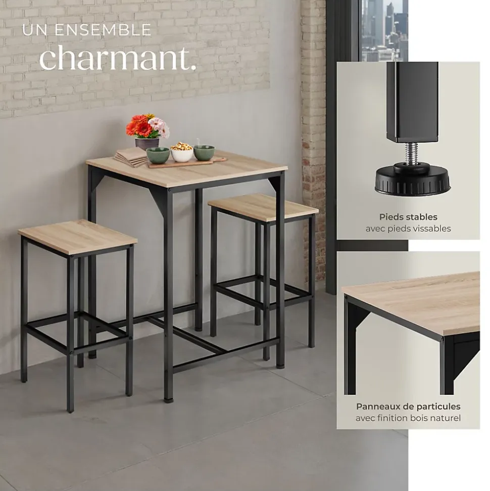 Ensemble de bar En 3 parties Style industriel Table avec 2 tabourets