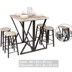Ensemble de bar pliable avec 4 tabourets collection DARYL Dimensions 100x60x89 cm, idéal pour les petits espaces