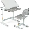 Ensemble de Bureau et de Chaises pour Enfants Réglable en Hauteur Bureau écolier avec Chaise Plateau de Table Réglabl Gris