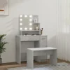 Ensemble de coiffeuse avec LED Gris béton Bois d ingénierie