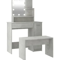 Ensemble de coiffeuse avec LED Gris béton Bois d ingénierie