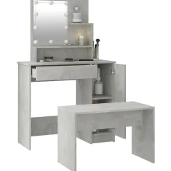 Ensemble de coiffeuse avec LED Gris béton Bois d ingénierie