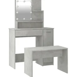 Ensemble de coiffeuse avec LED Gris béton Bois d ingénierie