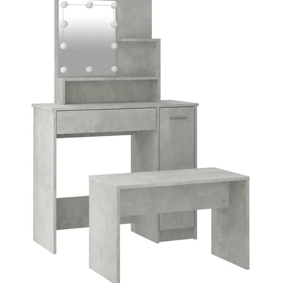 Ensemble de coiffeuse avec LED Gris béton Bois d ingénierie