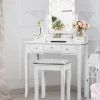Ensemble de Coiffeuse et de Tabouret avec Miroir Pivotant Luminosites Reglables 5 Tiroirs Boîte de Rangement