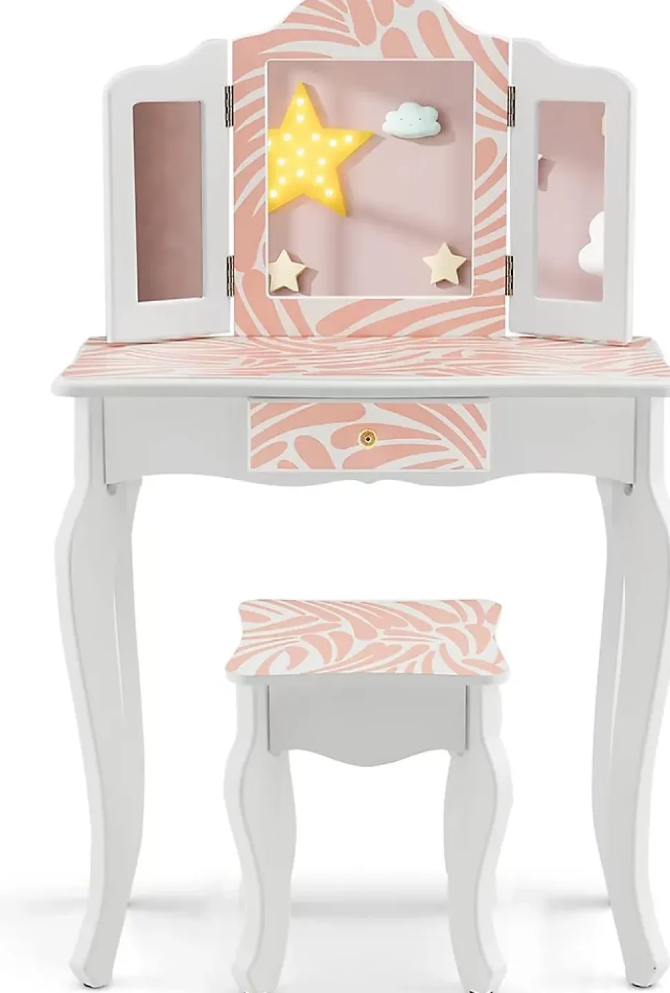Ensemble de Coiffeuse et Tabouret pour Enfants Miroir Rabattable Tiroir Unique