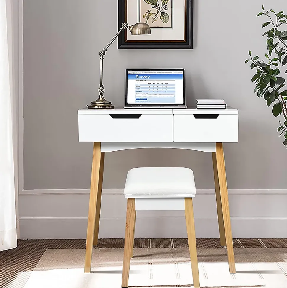 Ensemble de Coiffeuse et Tabouret Table de Maquillage avec Tabouret Rembourre et Miroir Rabattable avec Miroir Rabattable
