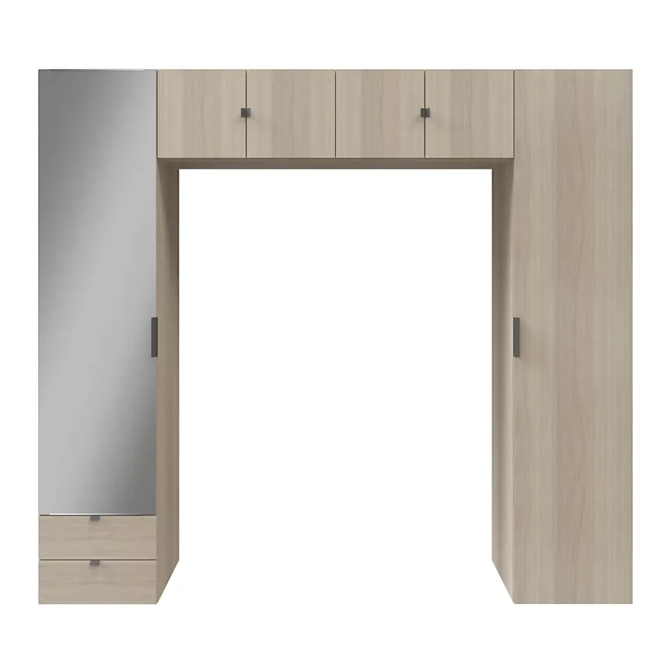 Ensemble de colonnes et caissons suspendus effet chêne avec miroir GoodHome Atomia H. 225 x L. 250 x P. 47 cm