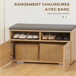 Ensemble de meuble d'entrée - vestiaire d'entrée 3 en 1 - miroir, porte-manteau, banc à chaussures - aspect bois clair gris