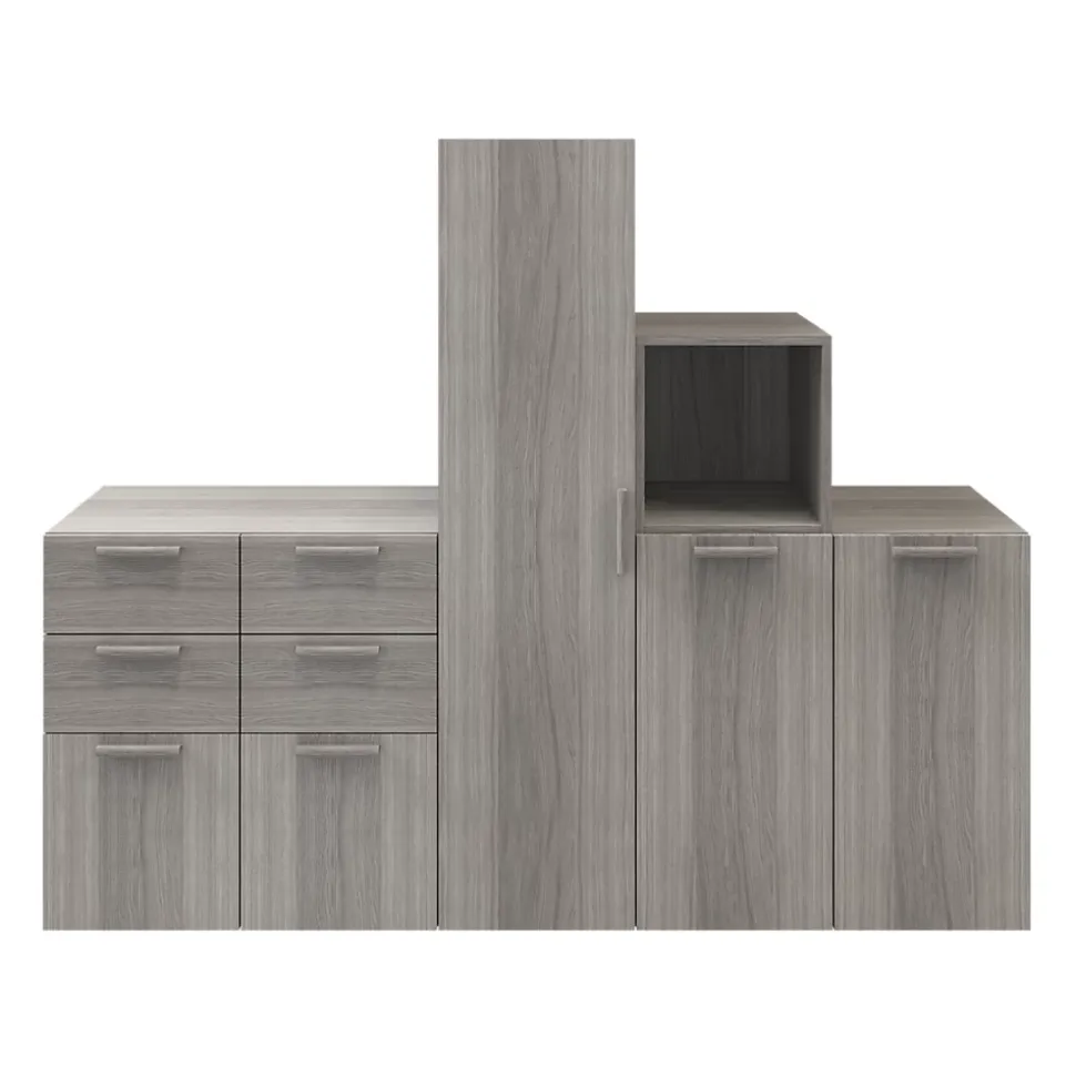 Ensemble de meubles de rangement portes battantes et tiroirs effet chêne grisé GoodHome Atomia H. 150 x L. 187,5 x P. 47 cm