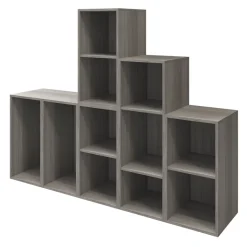 Ensemble de meubles de rangement portes battantes et tiroirs effet chêne grisé GoodHome Atomia H. 150 x L. 187,5 x P. 47 cm