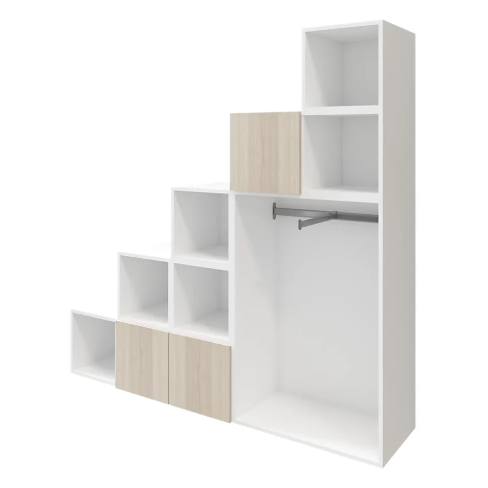 Ensemble de meubles de rangement sous pente et/ou comble blancs et effet chêne GoodHome Atomia H. 187,5 x L. 187,5 x P. 47 cm
