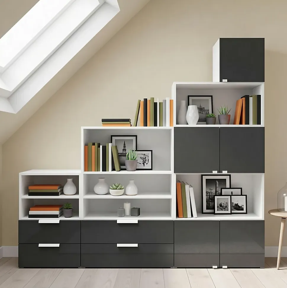Ensemble de meubles de rangement sous pente et/ou comble blancs et anthracite brillant GoodHome Atomia H. 187,5 x L. 187,5 x P. 35 cm
