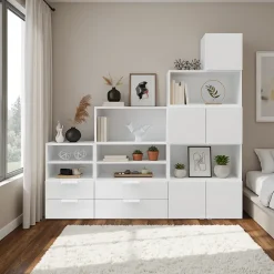 Ensemble de meubles de rangement sous pente et/ou comble blancs brillants GoodHome Atomia H. 187,5 x L. 187,5 x P. 35 cm