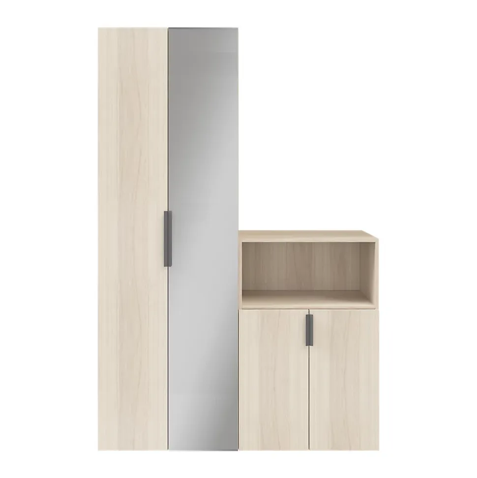 Ensemble de meubles de rangement portes battantes miroir et effet chêne GoodHome Atomia H. 225 x L. 150 x P. 47 cm