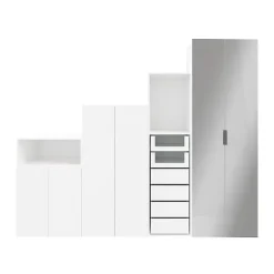 Ensemble de meubles de rangement portes battantes miroir et tiroirs sous pente et/ou comble blancs GoodHome Atomia H. 225 x L. 275 x P. 60 cm