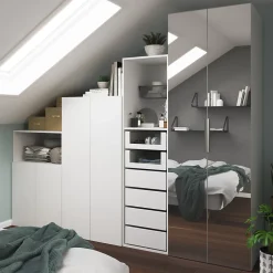 Ensemble de meubles de rangement portes battantes miroir et tiroirs sous pente et/ou comble blancs GoodHome Atomia H. 225 x L. 275 x P. 60 cm