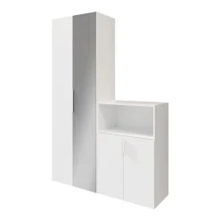 Ensemble de meubles de rangement portes battantes miroir et blanches GoodHome Atomia H. 225 x L. 150 x P. 47 cm