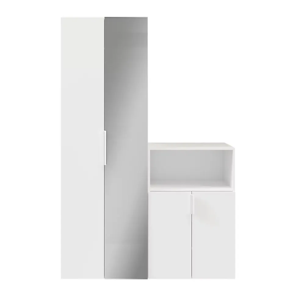 Ensemble de meubles de rangement portes battantes miroir et blanches GoodHome Atomia H. 225 x L. 150 x P. 47 cm