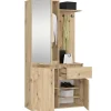 Ensemble de meubles d'entrée ENTRO Chêne Artisan avec armoire et miroir 95 cm 3 portes 1 tiroir 7 étagères 95x35x183 cm