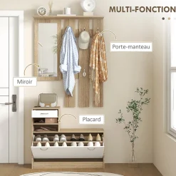 Ensemble de meubles d'entrée design contemporain blanc effet bois clair