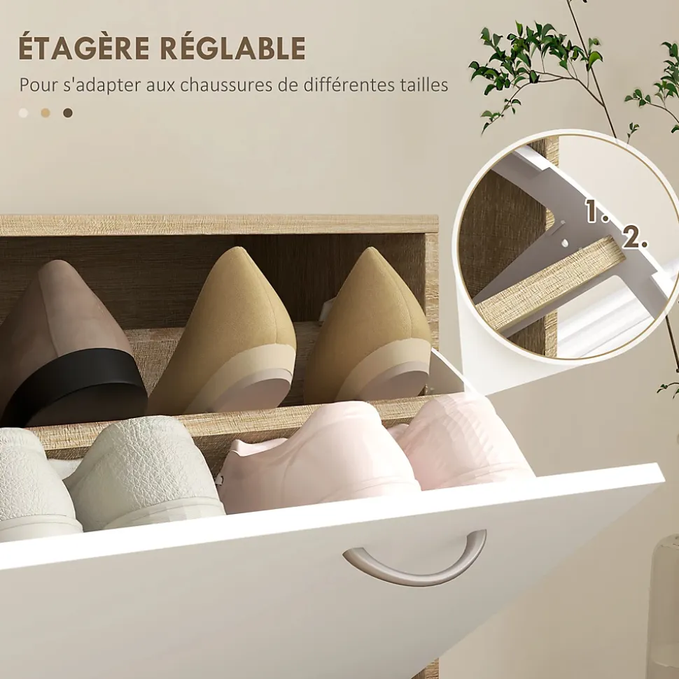 Ensemble de meubles d'entrée design contemporain blanc effet bois clair