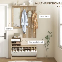 Ensemble de meubles d'entrée design contemporain blanc effet bois clair