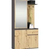 Ensemble de meubles d'entrée ENTRO Gris graphite, Chêne Artisan avec armoire et miroir 3 portes 1 tiroir 7 étagères 95x35x183 cm