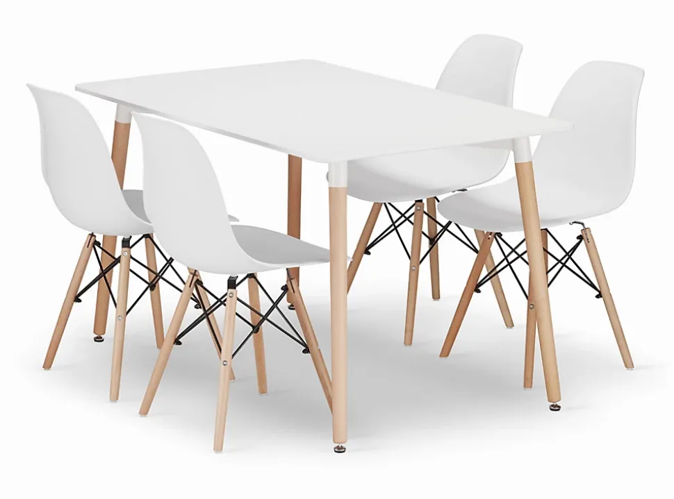 Ensemble de salle à manger Valora Table blanche YURO 120x80 + 4 chaises blanches OSAKA